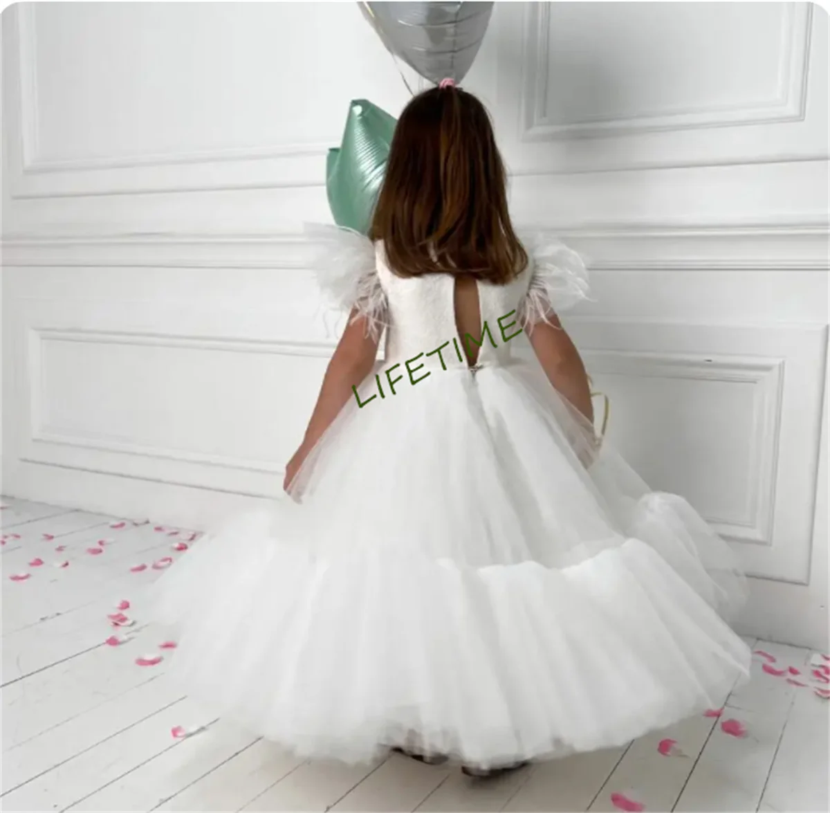 New Blush Flower Girl Dress for Wedding O Neck Cap Sleeve Kid Birthday Dress Pageant Party Gown Kid Size 1-14Y