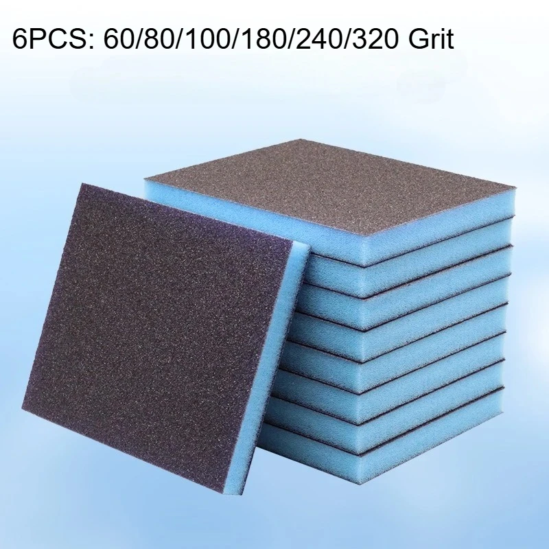 

6 шт. шлифовальная губка зернистостью 60-320, моющиеся и многоразовые шлифовальные блоки для влажной и сухой шлифовки для металла, дерева, абразивный инструмент
