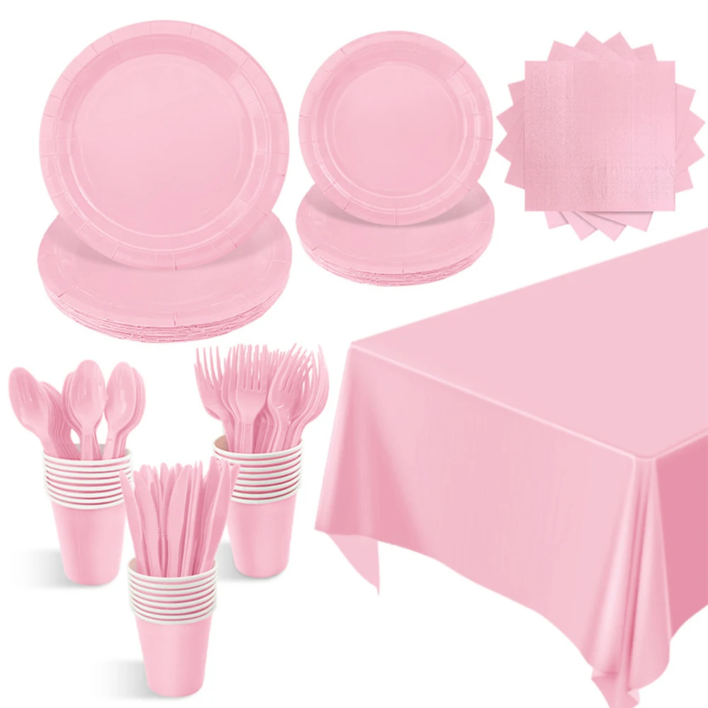 Décoration d'anniversaire sur le thème rose pâle pur, Super fille, vaisselle jetable pour fête, tasses, assiettes, nappes, couteaux, fourchettes