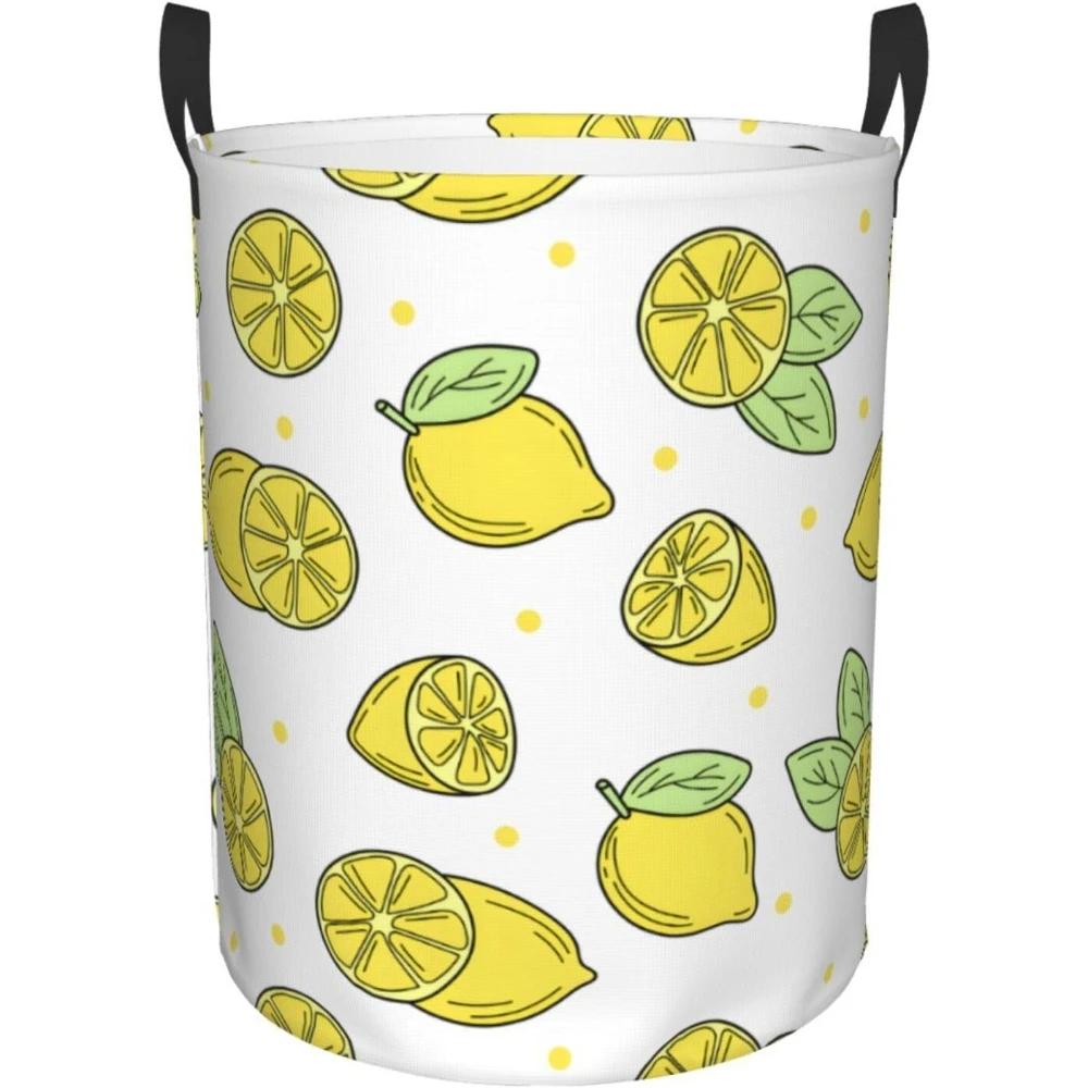 

Lemon Laundry Hamper Collapsible Laundry Baskets with Handles Easy Carry Dirty Clothes Hamper Round Storage Basket