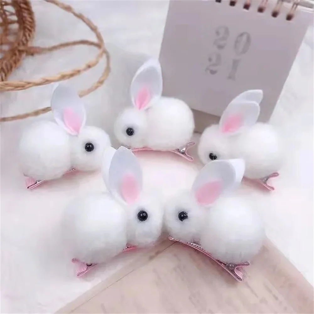 Cute Hair Ball Rabbit Hair Clip Children Girl Cartoon Animal Hairpins Korea Simple  Duckbill Clip Bangs Barrette Headwear