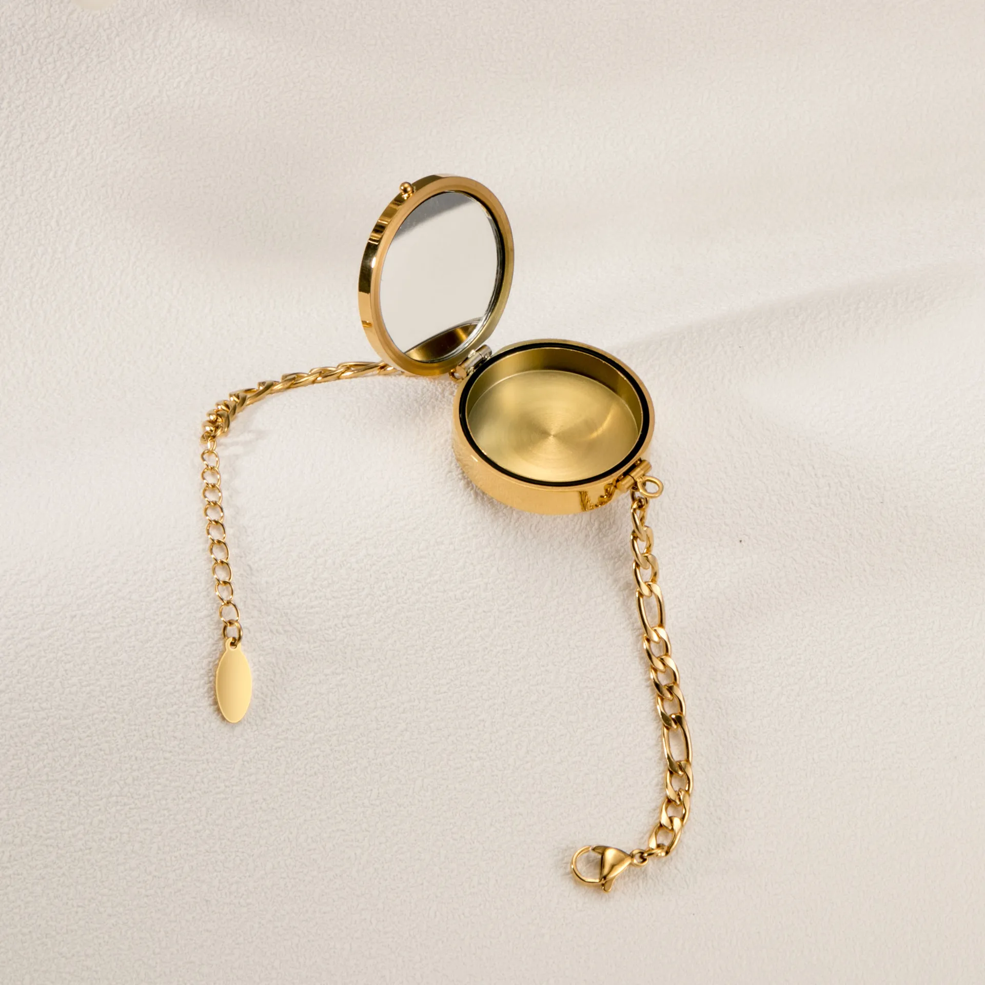 Multifunktionaler Lippenbalsam-Aufbewahrungsarmreif aus Edelstahl für Damen, Modisches Glas-Etui mit Öffnung, Runde Kette, Party-Schmuckgeschenk – Detail 5
