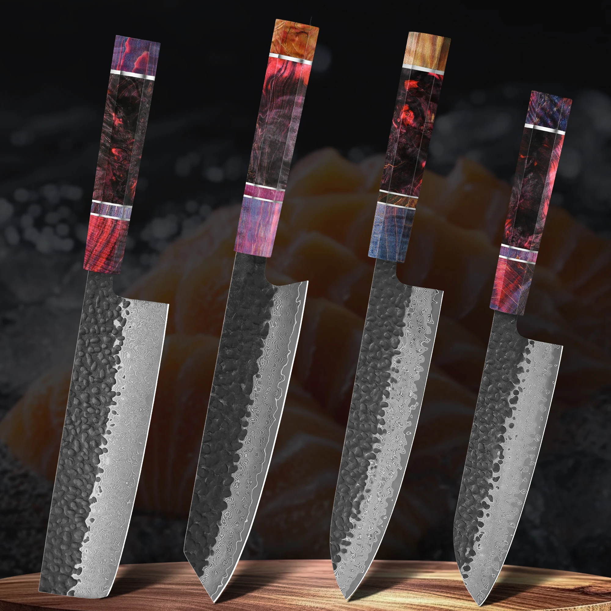 1-4 PCS Kitchen Knives Set Hand Forged 67 layers Damascus Steel Japanese Chef Knife Santoku Utility Cooking Tools Solidified