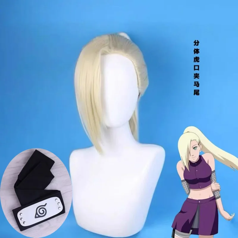 Wiwiwi 123HOKAGE NINJA Yamanaka Ino تأثيري الاصطناعية شعر مستعار طويل مستقيم مع كليب ذيل حصان أنيمي Coser لطيف فتاة عالية الجودة #4