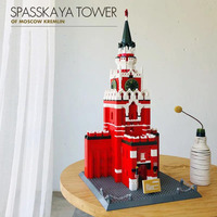 World Famous Landmark Architecture Creative Building Block Russia Moscow Kremlin Spasskaya Tower Brick Model Educational Toy