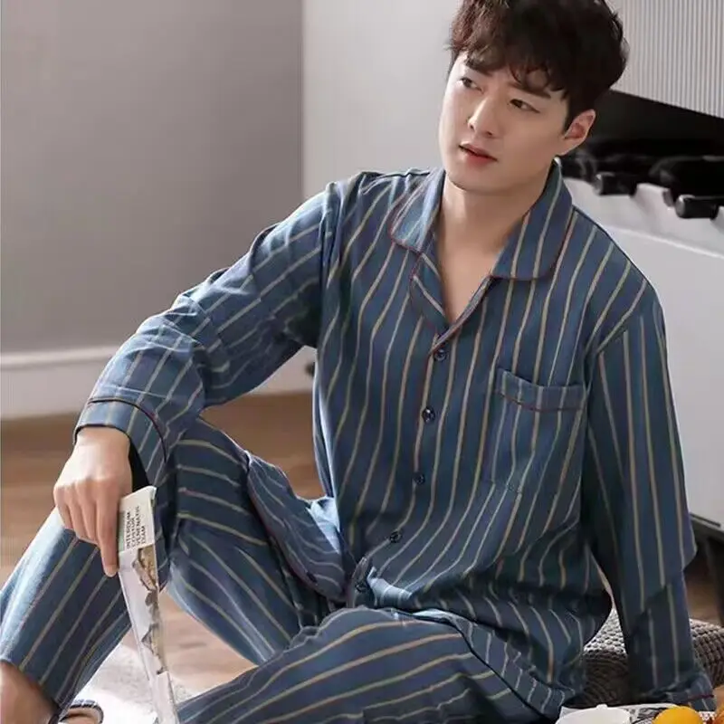 

Men's Long Sleeve Cotton-Feel Pajamas for Spring and Autumn 2026 New Arrival Lightweight Home Wear for Men and Young Adults