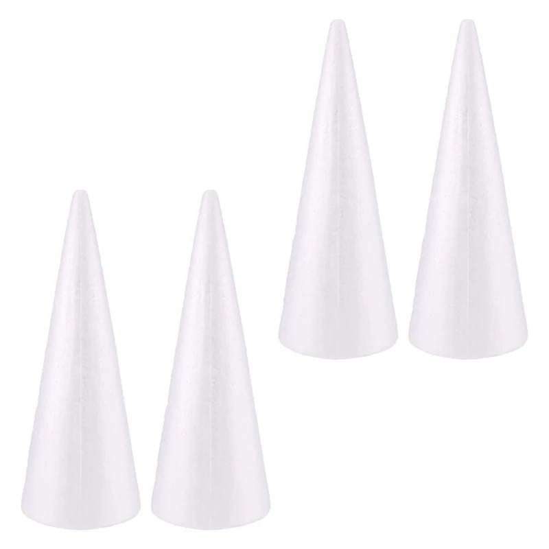 Foam Tree Cones For DIY Crafts, White Polystyrene Art Supplies (4.5 X 13.5 In, 4 Pack)