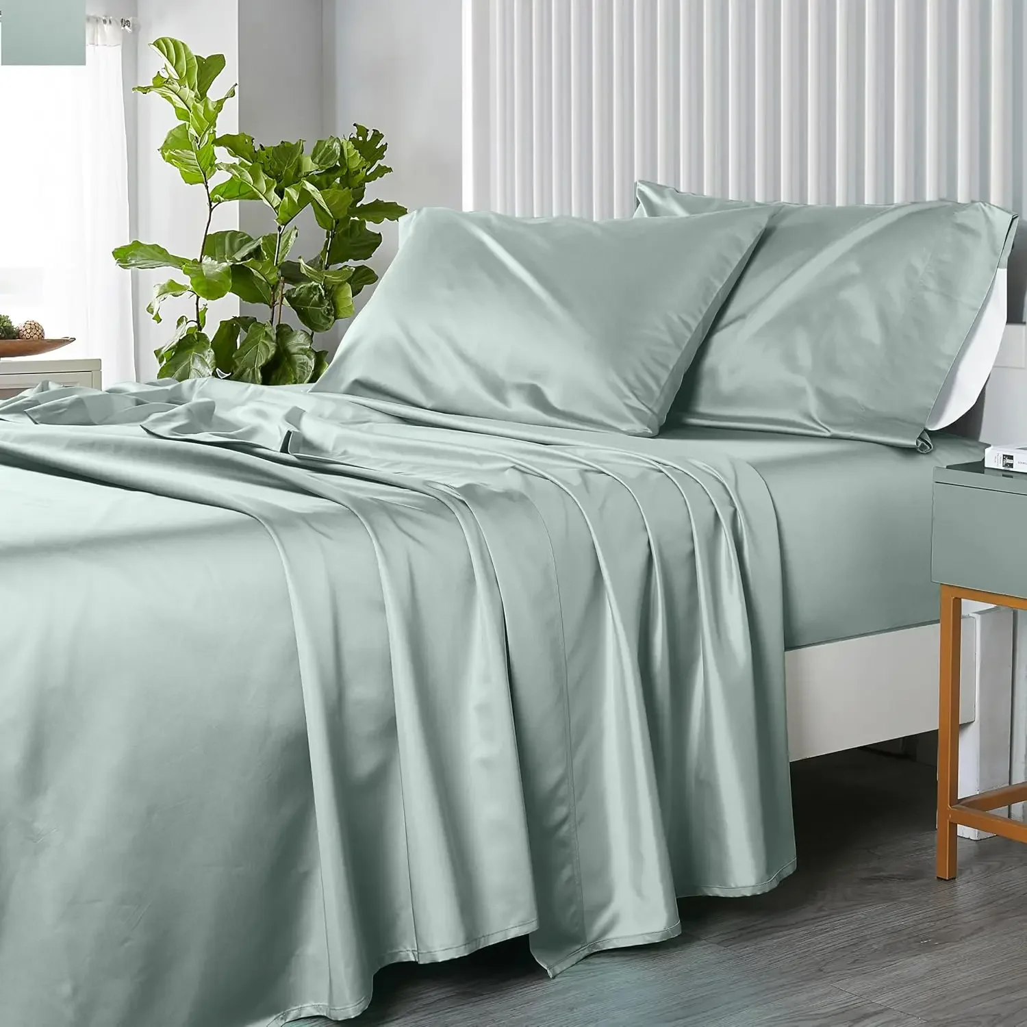 Hotel Bedding Top-Split-King: Adjustable King Bed Sheets 4PC Solid Sea 100% Cotton 600-Thread-Count, Deep Pocket