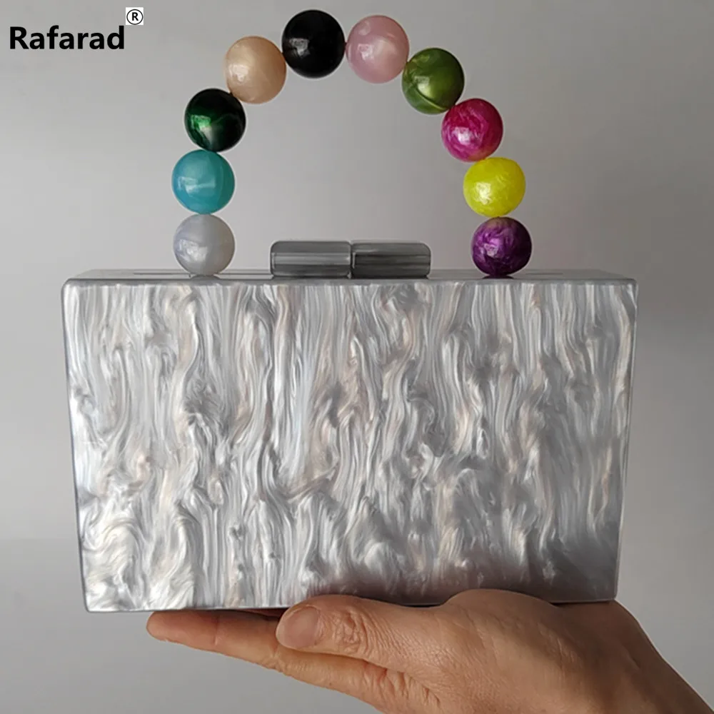 

Pearl Marble Colorful Mix Bead Clasp Handle Handbags For Women Evening Clutch Purses Wedding Party Wedding Female Flap Wallets