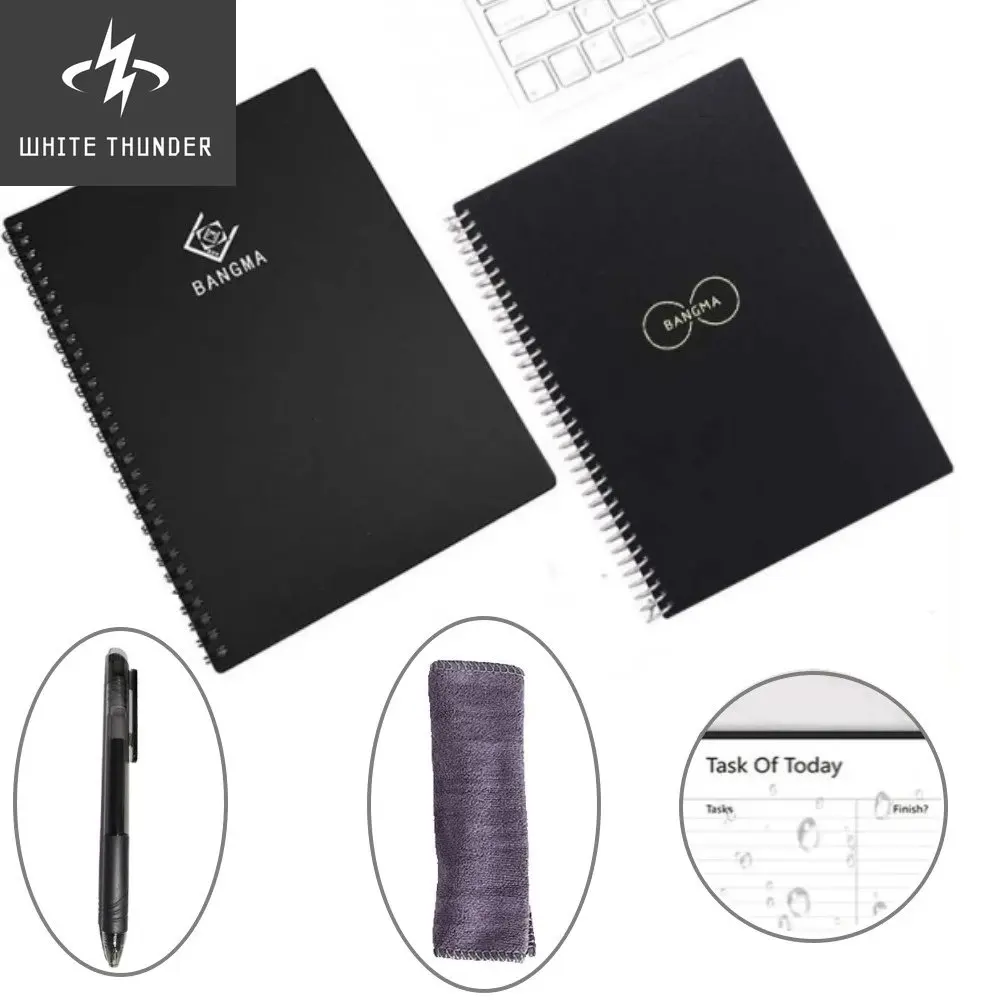 A5 Size Smart Reusable Erasable Spiral Notebook With Pen Cloth Erasable Microwave Heat Waterproof Notepad Note Book for School