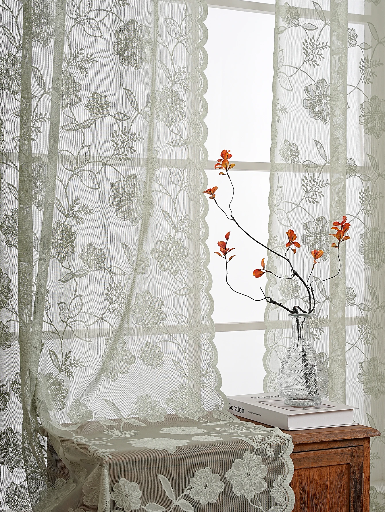 Modern Minimalist Embroidered Rose Window Curtain Sheer Luxury Sensation Home Use Living Room Translucent Drapes