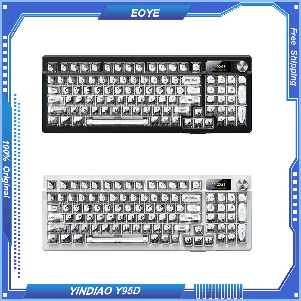 YINDIAO Y95D Transparent Mechanical Keyboard 98 Layout Hot Swap Gasket Wireless 3-Mode BT/2.4G/Wired with Colorful Display RGB