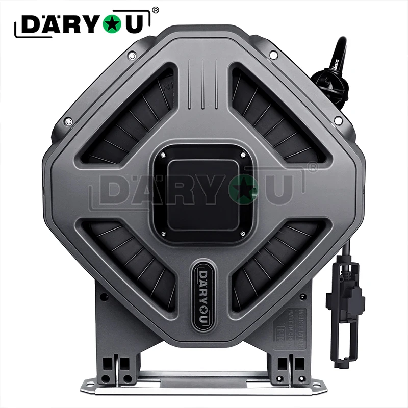 DARYOU Retractable Extension Cord Reel 32ft Heavy Duty Power Cord Grounded Outlets Lighted Triple Tap 8Amp Circuit Breaker