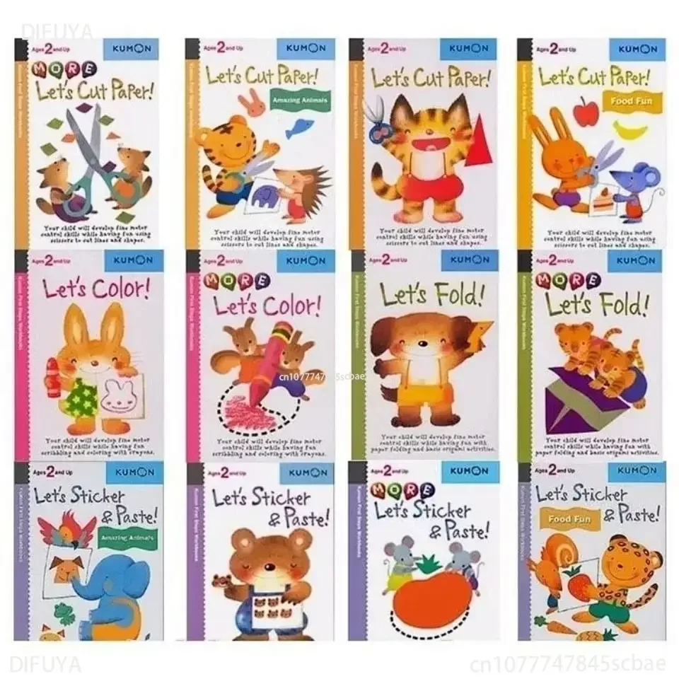 

Случайные 6-книги Kumon Let's Cut Paper First Step Рабочие тетради Книги с картинками для детей Оригами Бумажная наклейка Книги ручной работы
