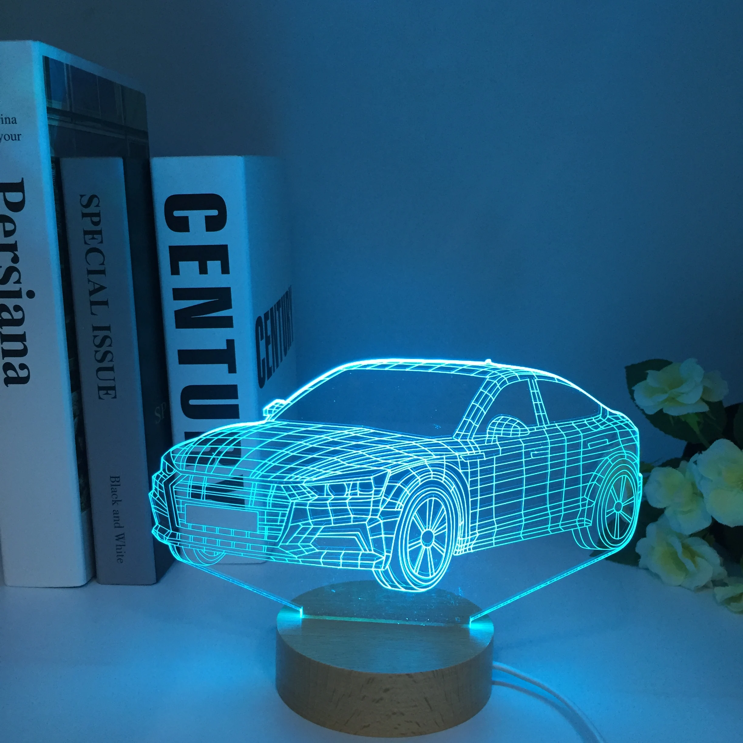 Small Car 3D Lamp Multi-colors Wooden Birthday Gift USB Powered Lava Optical Led Night Light Lamp Hologram Dropshipping