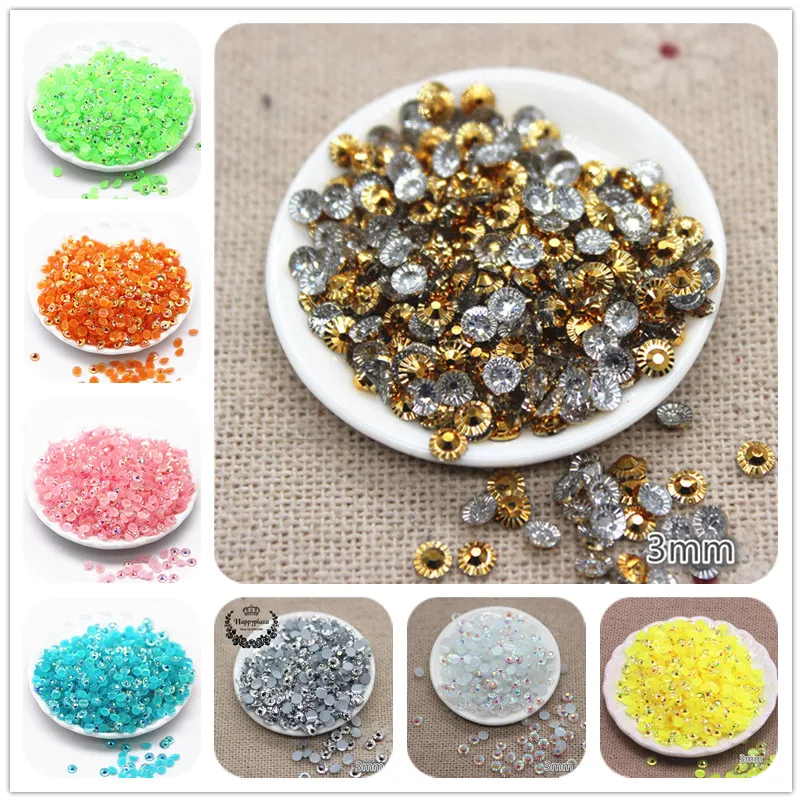 3mm 5000pcs New Golden/Silver Spiral Resin Rhinestone Facets Flatback Stone Decoration for Phones Bags Shoes Nails DIY