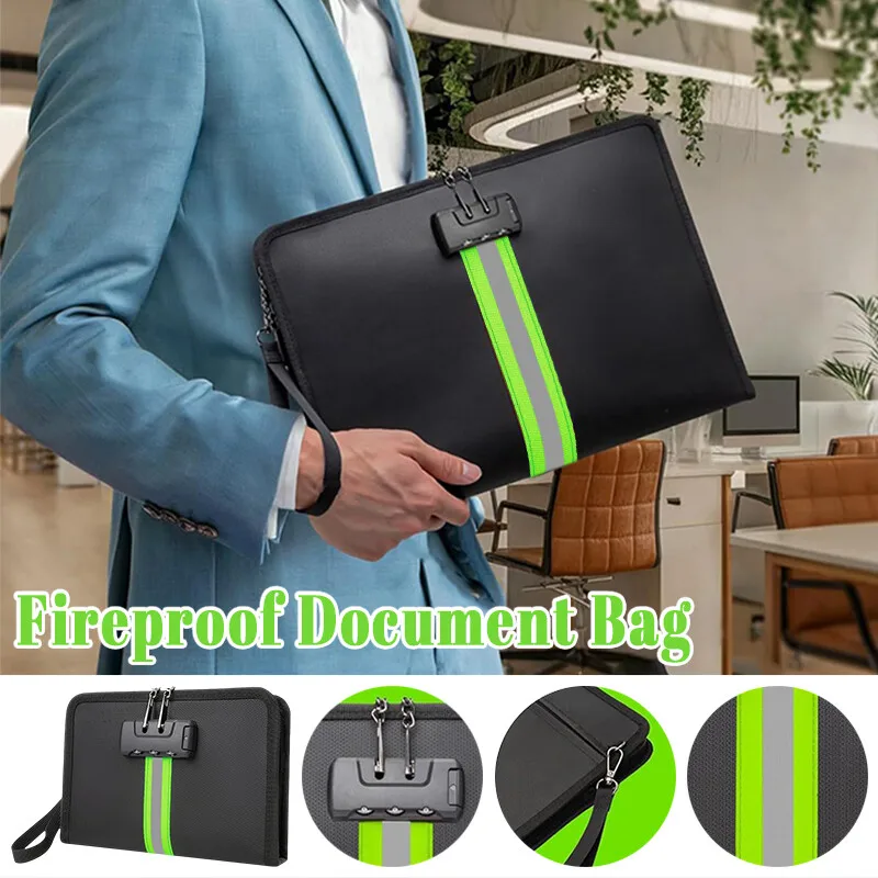 

33x23cm Fireproof Document Bag with Lock Portable Waterproof Document Cash Pouch Zipper Safe Storage Bag Resistant Money Bag
