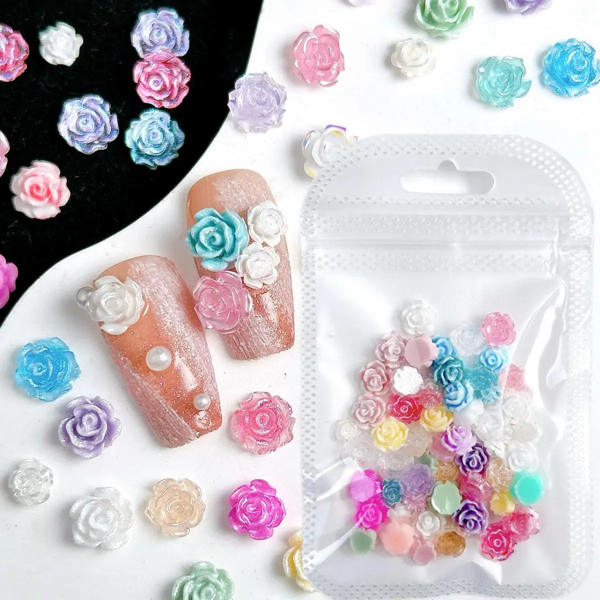 Misto casuale resina 3D colorata mini fiore decorazione nail art dolce rosa pendenti per unghie accessori forniture per manicure fai da te