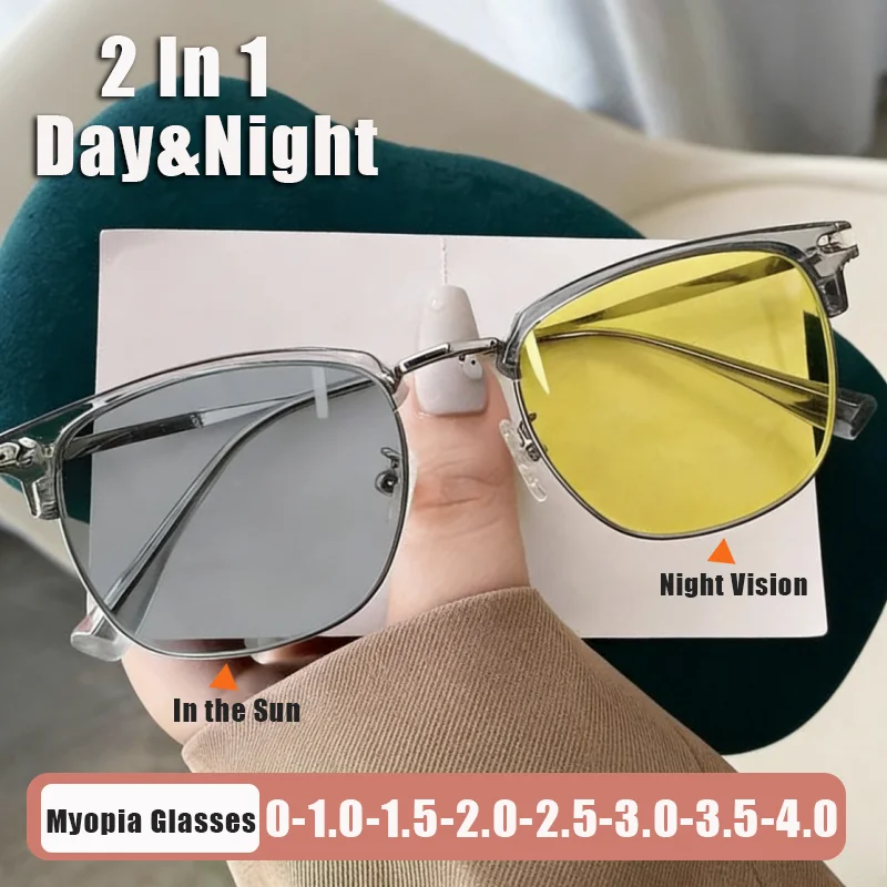 

Photochromic Day-Night Dual-Use Myopia Night Vision Glasses Half-Frame Driving-Specific UV Protection Anti-Glare Driving Eyewear