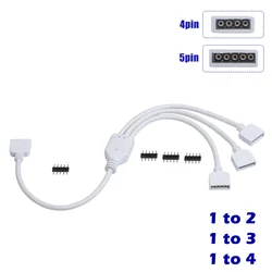 DC 12V Lighting Connector Wire 4PIN RGB 5PIN RGBW Splitter Cable Connector 1 To 2 3 4 Way Extension Cord Y Shape LED Splitter