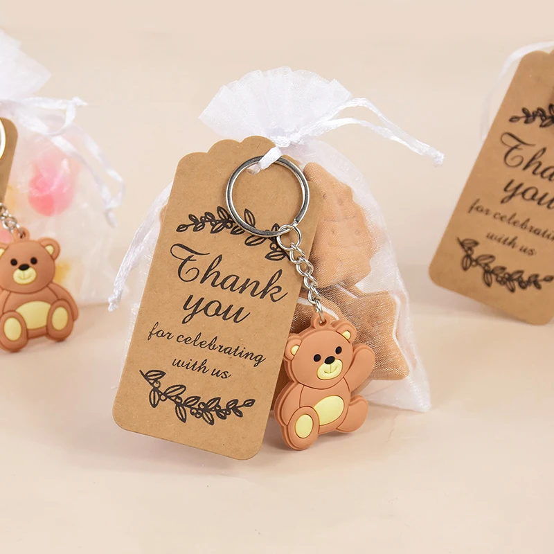 10pcs Cartoon Teddy Bear Keychain Baby Shower Party Candy Bag Children's Birthday Gender Reveal Party Gift Decorative Supplies