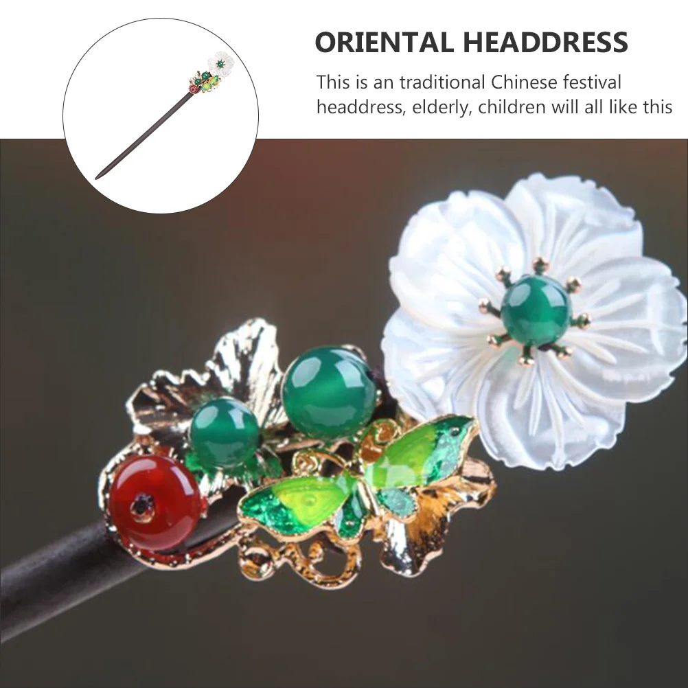 

Retro Chinese Hairpin Wood Finish Long Hair Stick For Bun Fixing Floral Oriental Headdress Ancient Hair Chopstick