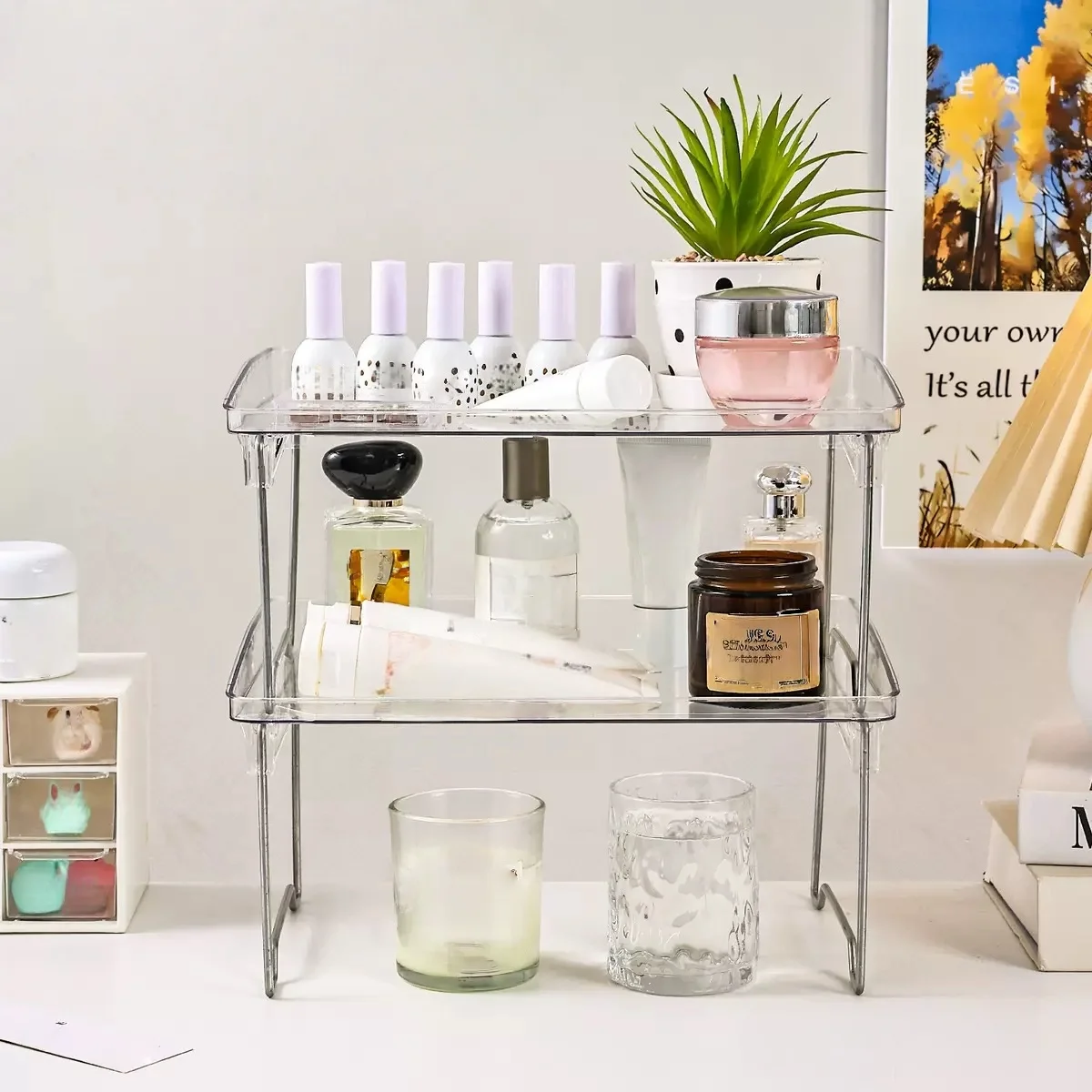 1-2-3-4-5pcs Transparent Foldable Storage Rack, Stackable Countertop Organizer, Multi-functional Storage and Sorting Shelf