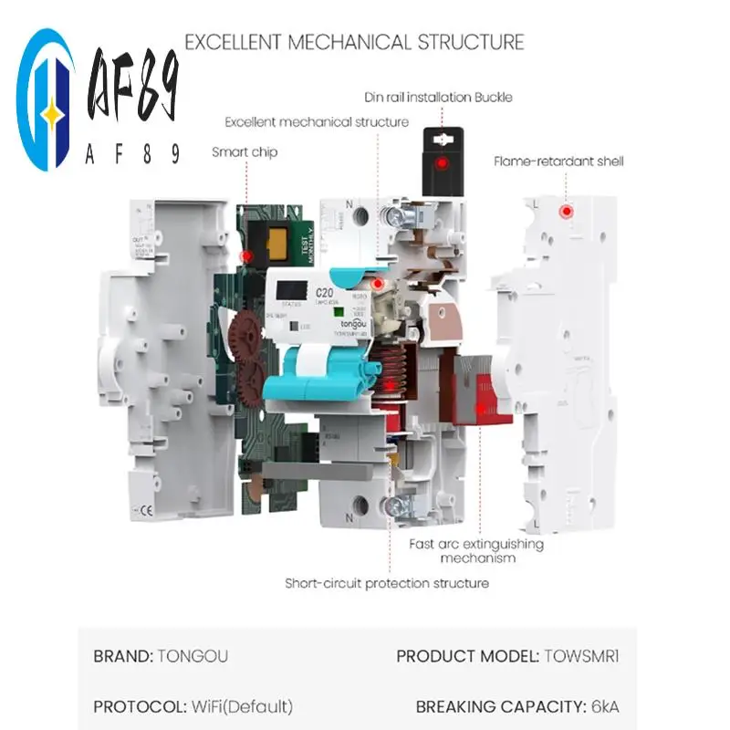 

AF89-TONGOU Tuya Wifi Smart Circuit Breaker Residual Current Circuit Breaker With Over Current And Leakage Protection