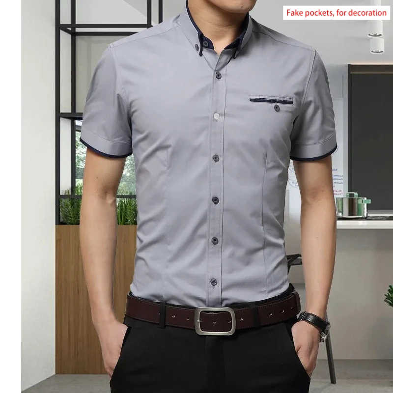 2024 Nieuwe Collectie Merk Mannen Zomer Business Shirt Korte Mouwen Turn-Down Kraag Tuxedo Shirt Shirt Mannen shirts Big Size 5XL