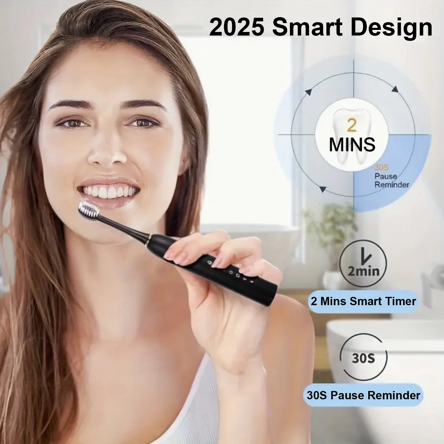 Electric Toothbrush With 6-Speed Modes Timers,4 Brush Heads Soft Toothbrush,Effectively Cleans Teeth & Gums,Adults Tooth Cleaner