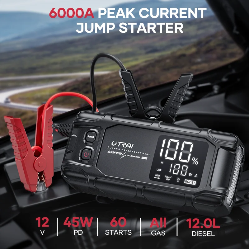 UTRAI 26800mAh 6000A Car Jump Starter Powerful Portable Power Bank PD45W Fast Charging 6.0