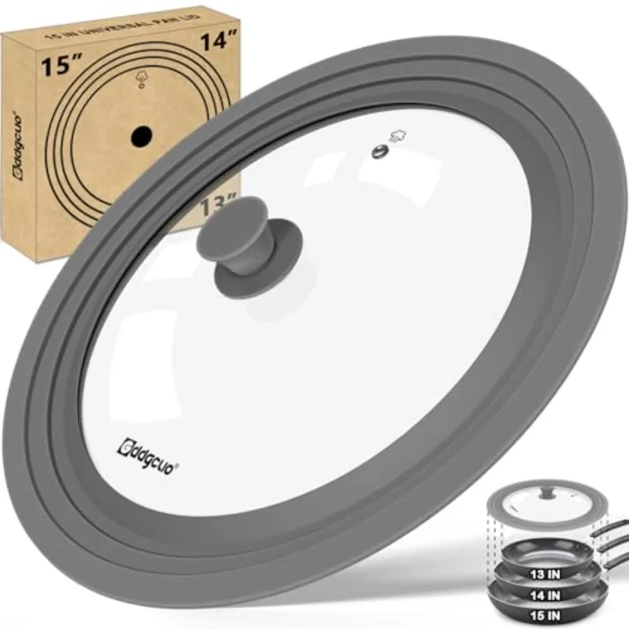 

13-14-15 in Universal Pan Lid, Extra Large Silicone Pot Lid for Pots, Pans and Skillets, Replacement Frying Pan Lid with Heat R