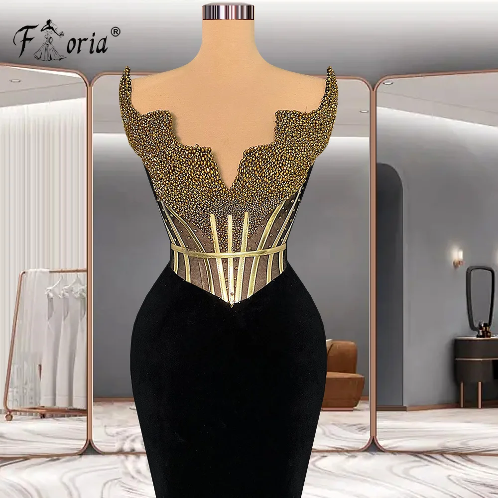 Sexy Gold Black Patchwork Mermaid Prom Dresses 2024 Women Beaded Sleeveless Evening Dress Elegant Custom Made Robe De Cocktail