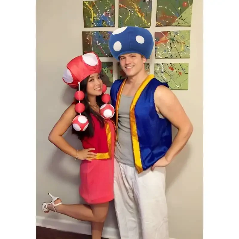 DAZCOS Multicolor Mushroom Toad Hat Spotted Cap Game Cosplay Costume Cute Mushroom Hats for Adults Halloween Costume Accessor！1e