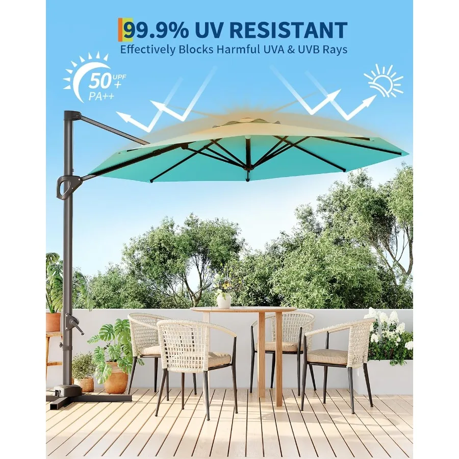 10フィート片持ち式パラソル、屋外パティオ用、頑丈なベース付き、ガーデンデッキ、プール、日よけ、防風設計