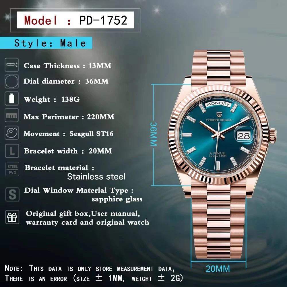 2025 جديد PAGANI DESIGN DD36 ساعات رجالية الذهب الوردي الفاخرة ساعة أوتوماتيكية للرجال ساعة اليد الميكانيكية AR الياقوت مقاوم للماء