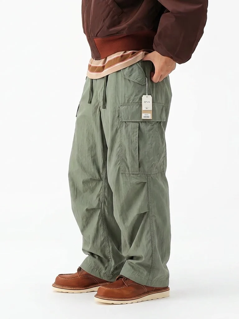 Loose Military Style Work Pants with Pockets Adjustable Drawstring Cuffed Casual Cotton Blend Men's Autumn New Arrival