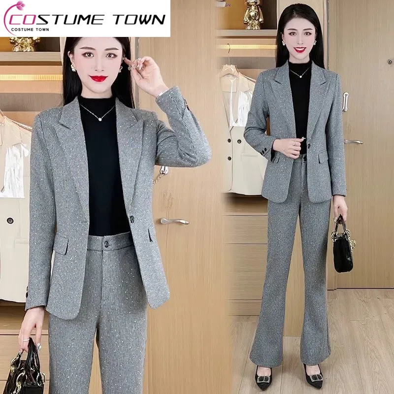 Single/set Suit Jacket Top Paired with Micro Flared Pants Two-piece Women's 2023 Autumn New Style Temperament Set