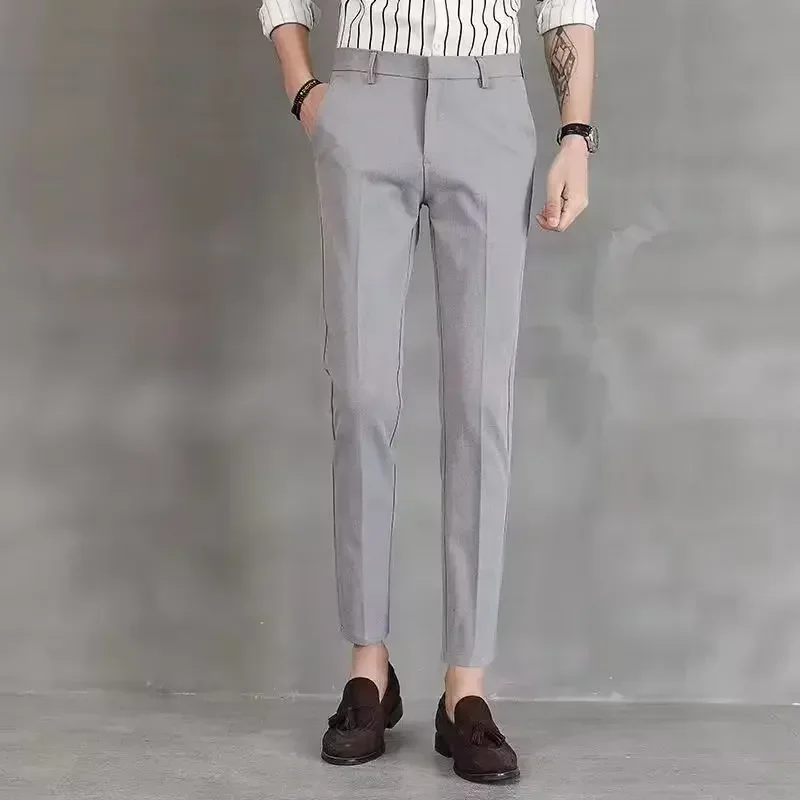 Japanese and Korean Style Men Spring and Autumn Thin Vertical Vertical Vertical Nine Points Black Business Simple Suit Pants