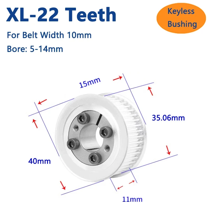 

1pc 22 Teeth XL Expansion Sleeve Synchronous Wheel 22T Keyless Bushing Timing Pulley for Belt Width 10mm Bore 5 6 6.35 8 9-14mm