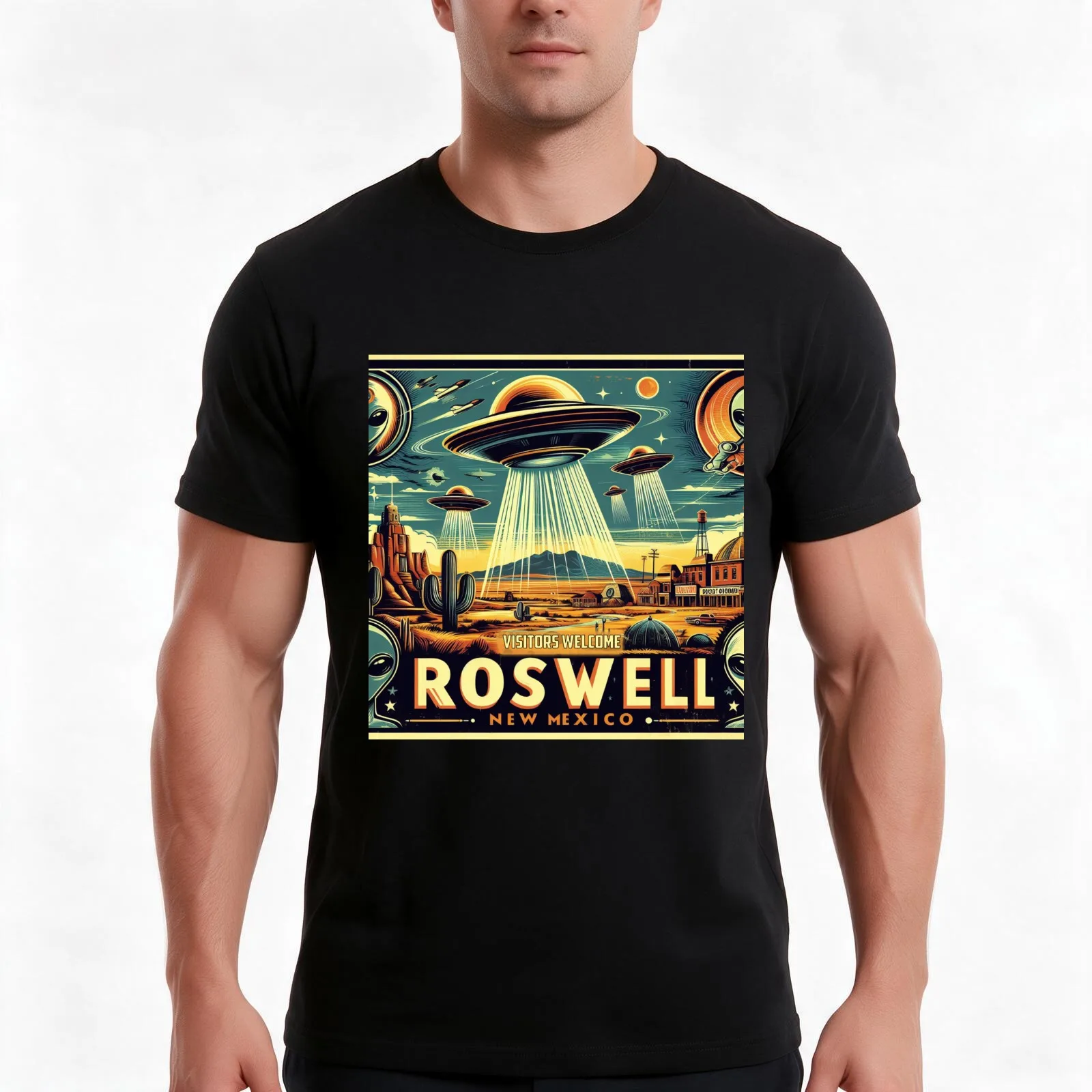 ROSWELL TOURISM POSTER (Visitors Welcome!) T-Shirt Summer Casual Cotton Tee Oversized Streetwear Tops Vintage Graphic Print