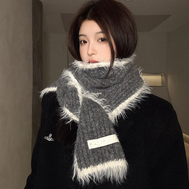 

170*20 см вязаный шарф из пряжи для женщин, осенне-зимний корейский модный женский шарф с кисточками, новинка 2025 года, теплый шарф из смеси шерсти