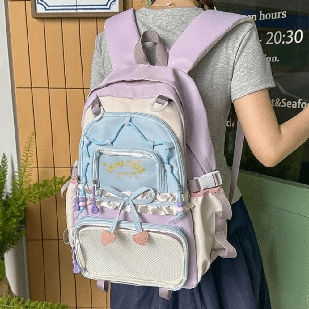 Cute Clear Pockets Ita Backpack with Bows Ruffles Big Ruffles Itabag Large Capacity Pin Display Backpack Back To School