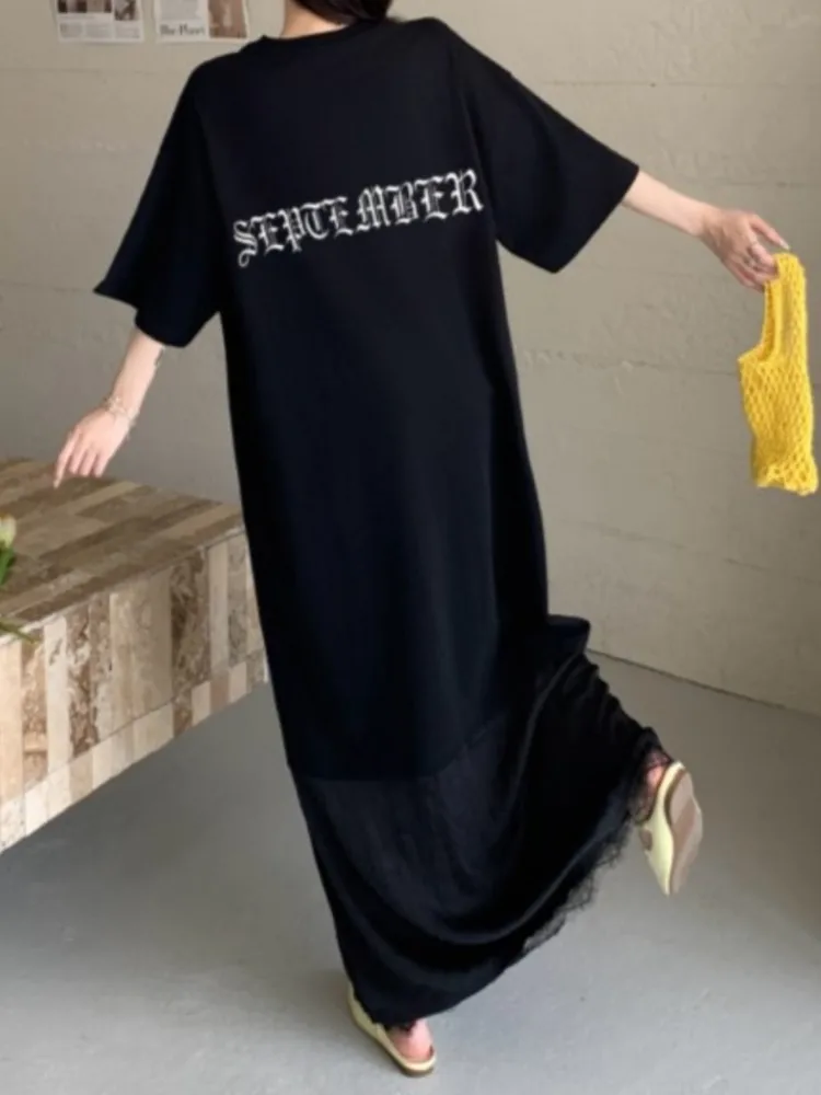 Plus Size Print Letter T Shirt Dress Women Round Neck Short Sleeve Woman Dress Elegant Vintage Loose Ladies Dresses Vestidos