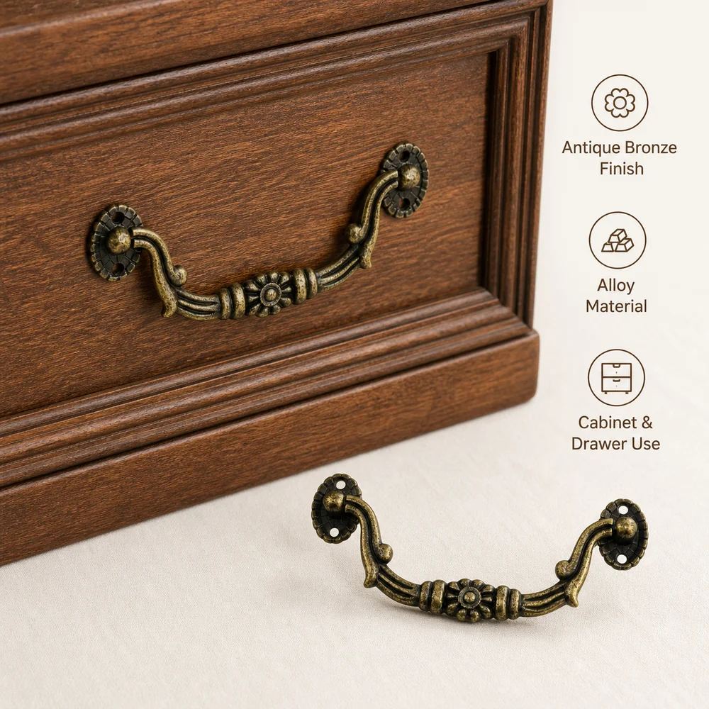 Alloy Antique Drawer Pulls Antique Bronze Decorative Dresser Handles Classical Style Arched Handle Cabinet Handles