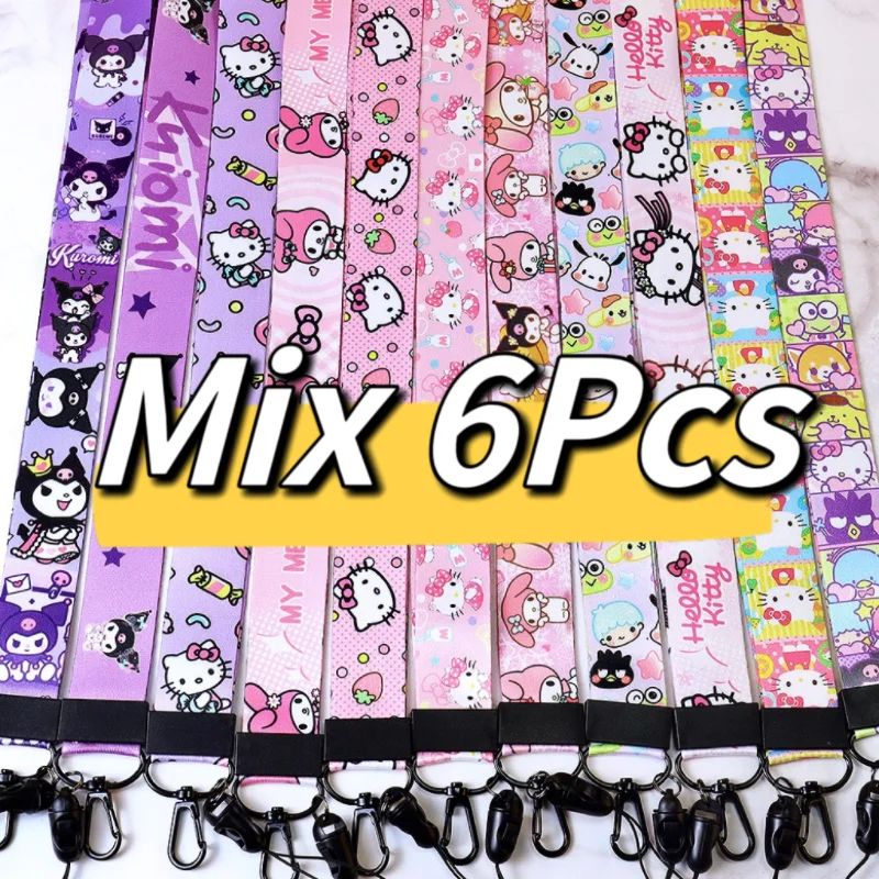 

Sanrio Hello Kitty Melody Kuromi Cartoon Cute Mix Different Random Lanyards Pone Neck Strap Key Holder DIY Hang Rope 6PCS/Lot