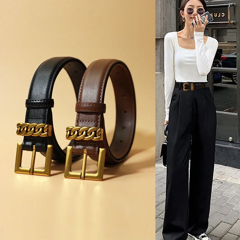 

Fashion Luxury Design Leather Belt Y2k Women Accessories for Western Jeans Skirt Dress Shirt High-end Trend Emo Waistband Ladies