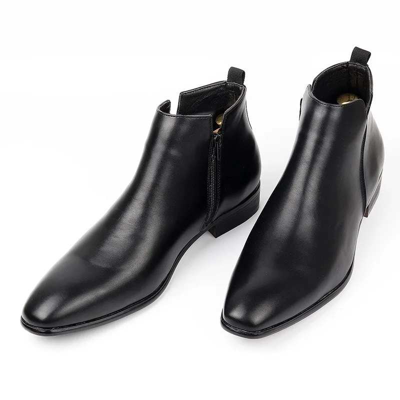 Men's Chelsea Boots High Quality Square Head Men Shoes Versatile Fashion Mens Short Boots Trend Leather Ankle Boots Botas Hombre