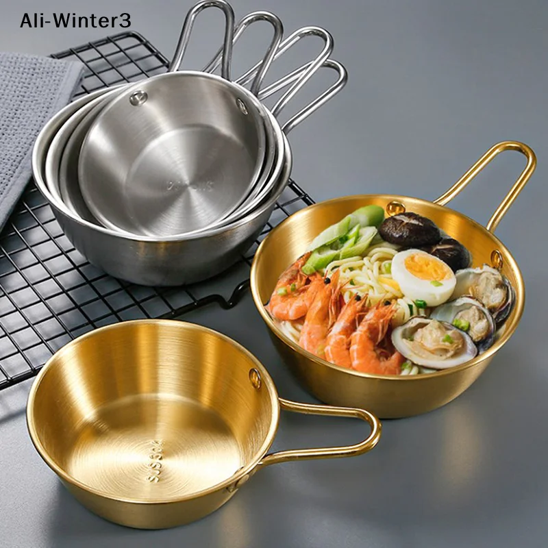 Round stainless steel rice wine bowl with handle