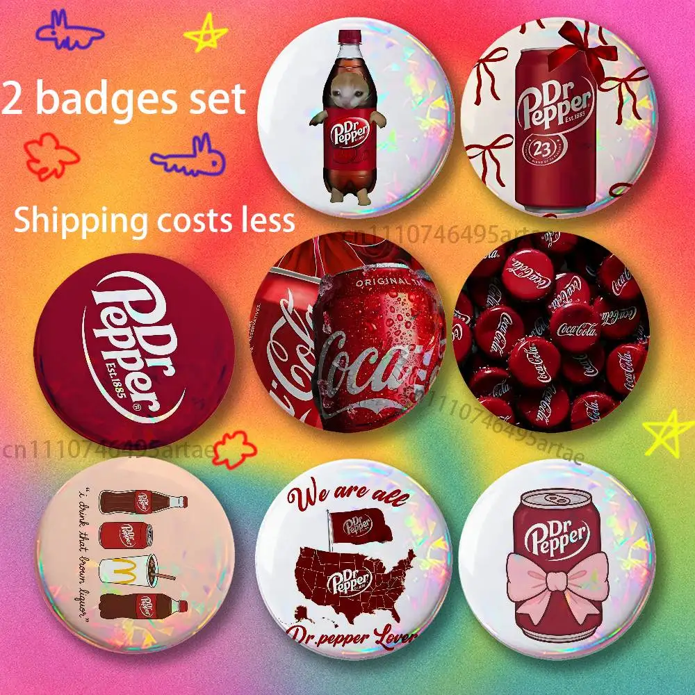 D-Dr Drink P-PepperS Brooches for Backpack Accessories 25,32,44,58,75mm Round Enamel Pins 2-piece set Cartoon Anime Badge